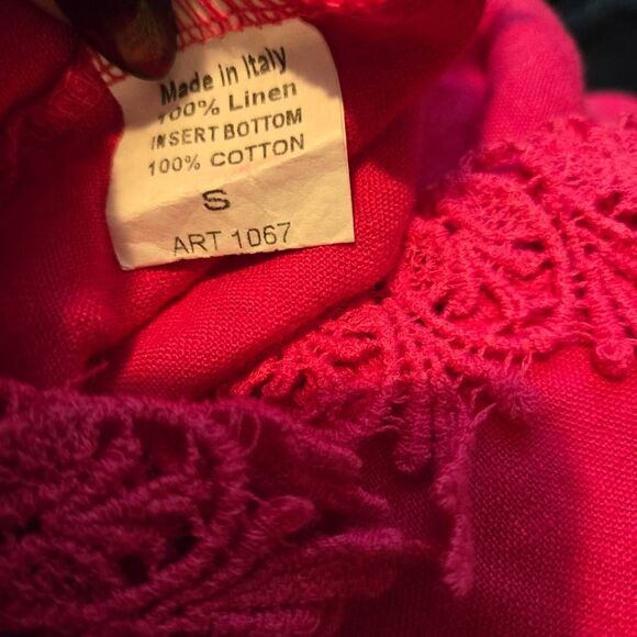 Terzo Millennio Blouse Top Italy Womens Size Small 100% Linen Pink Lace Trim - Picture 5 of 5